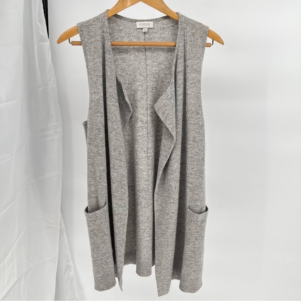 Kinross Womens Open Front Cashmere Sweater Size M Gray Front Pockets